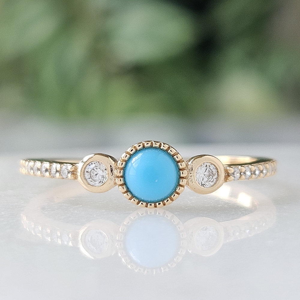 Dainty Gold ring, turquoise oval enamel. 925 Sterling Silver, 10k gold finish